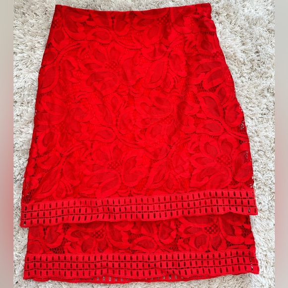 Worthington Womens Size 4 Red Lace Layered Classy Skirt - Picture 1 of 3